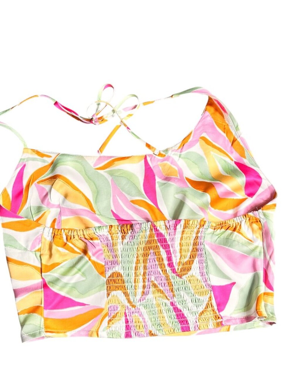 ASTR The Label NWT Multicolor Floral Halter Crop Top Size M Smocked Back - Picture 3 of 12